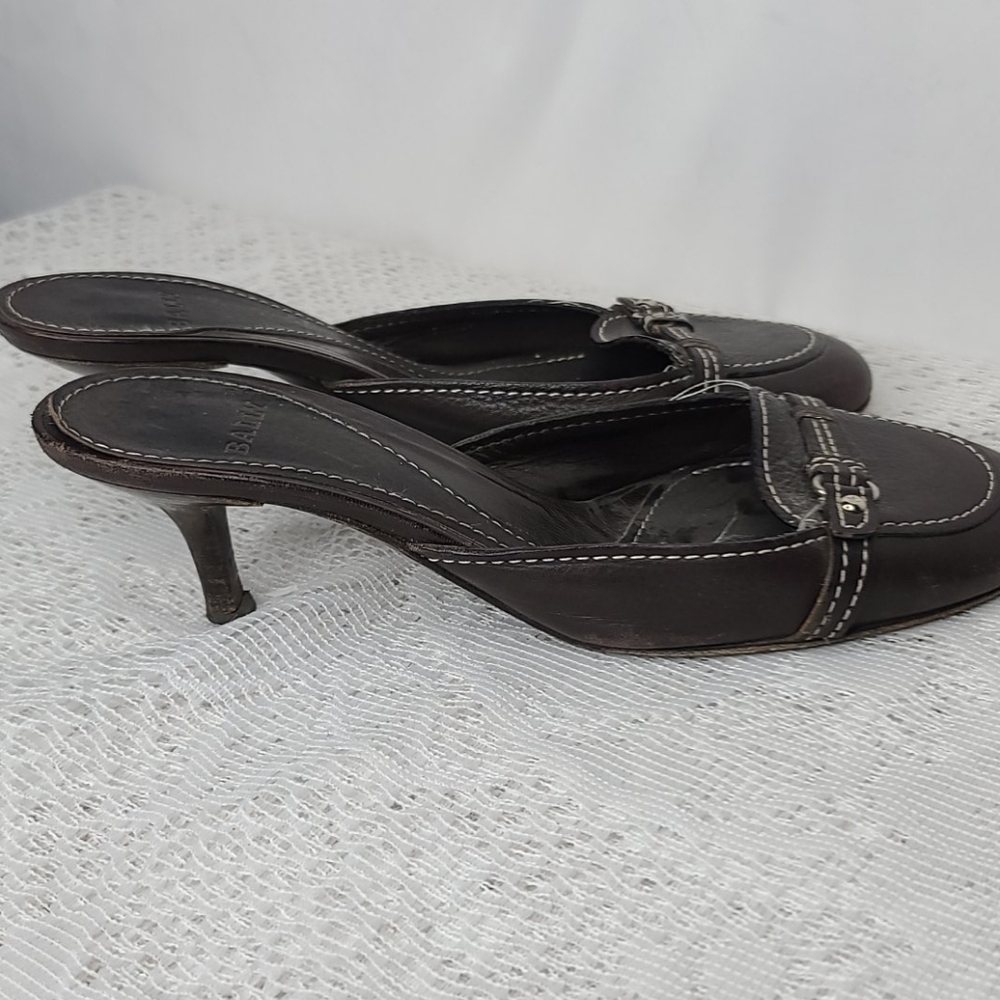 Bally slip on brown leather kitten heels sz 5.5 - Picture 5 of 9
